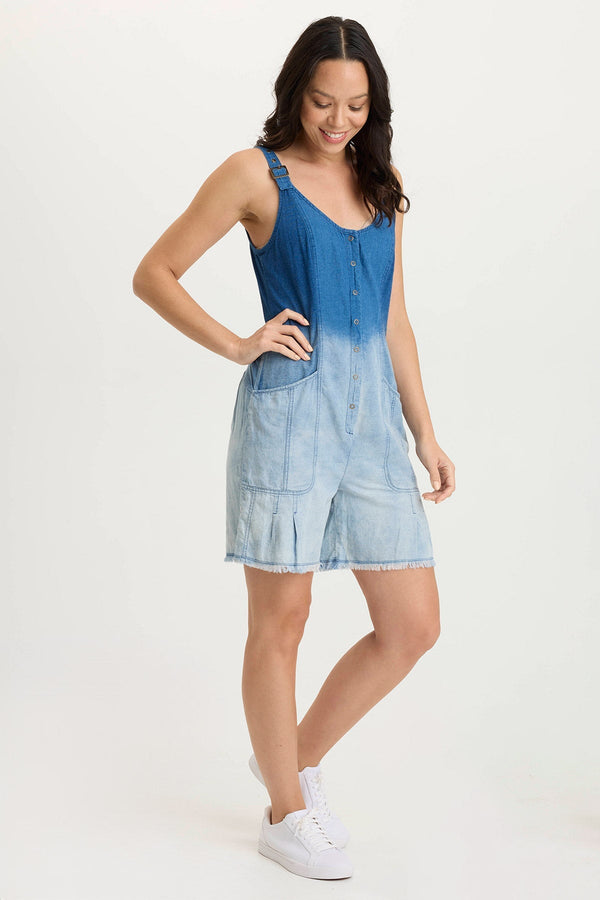 Sauni Indigo Twill/Jersey Adjustable Romper