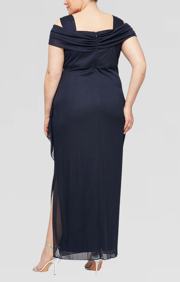 Plus Cold Shoulder Mesh Dress with Cowl Neckline