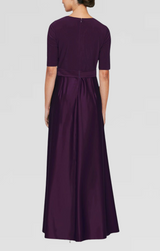 Petite Surplice Neckline Ballgown with Full Satin Skirt & Jersey Bodice