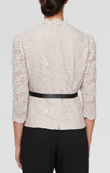 3/4 Sleeve Blouse with Scallop Front Detail and Tie Belt