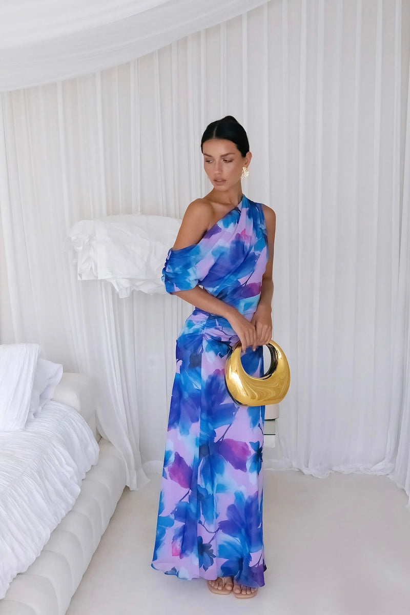 Midnight Palette Off Shoulder Maxi Dress Blue