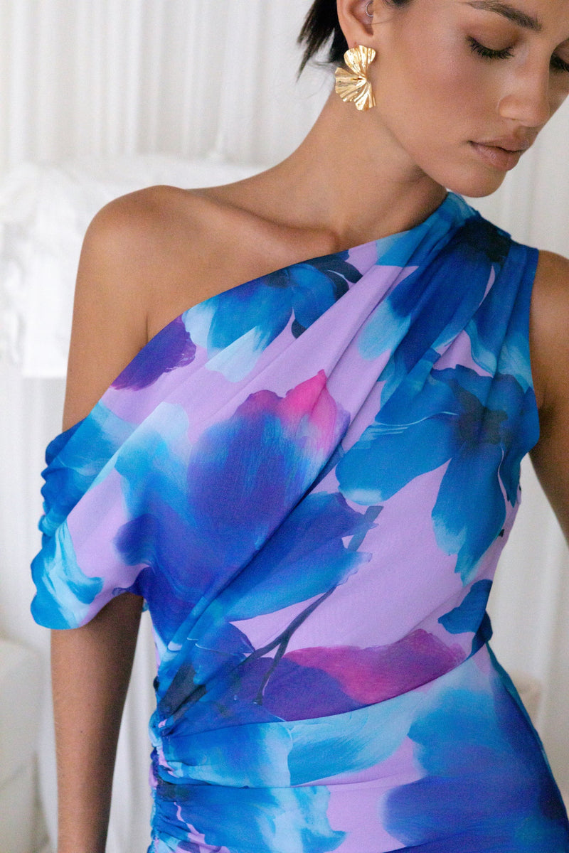 Midnight Palette Off Shoulder Maxi Dress Blue