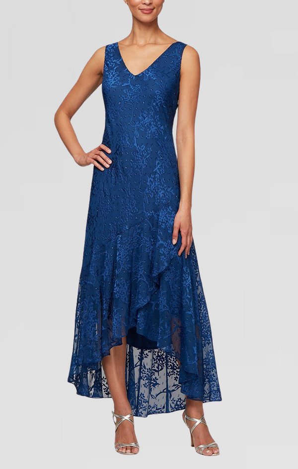 Tea-Length Chiffon Jacket Dress with High/Low Tulip Hem Skirt