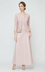 Petite Glitter Lace & Satin Jacket Dress with Open Jacket