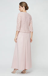 Petite Glitter Lace & Satin Jacket Dress with Open Jacket