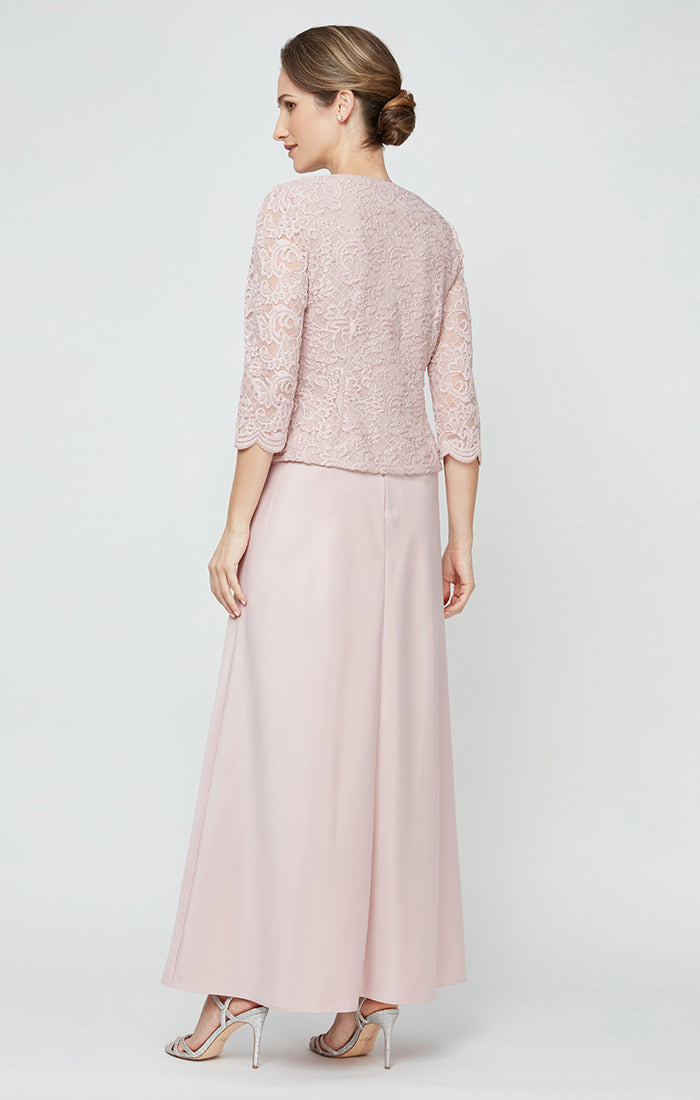 Glitter Lace & Satin Jacket Dress with Open Jacket