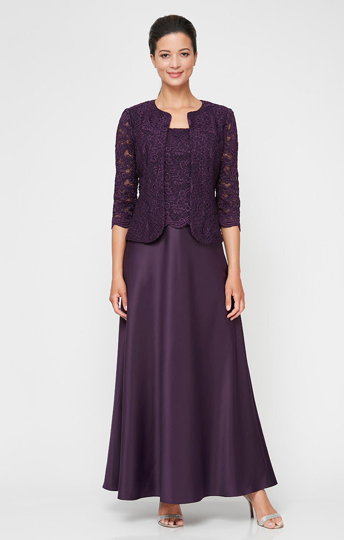 Petite Glitter Lace & Satin Jacket Dress with Open Jacket