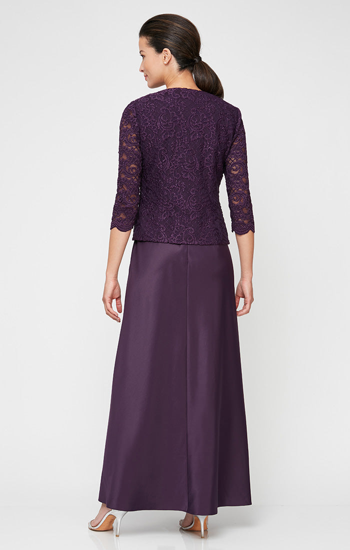 Petite Glitter Lace & Satin Jacket Dress with Open Jacket