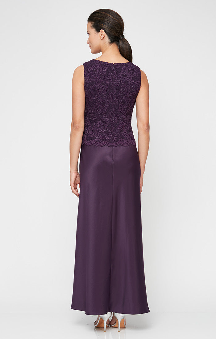 Petite Glitter Lace & Satin Jacket Dress with Open Jacket