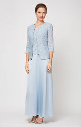 Glitter Lace & Satin Jacket Dress with Open Jacket