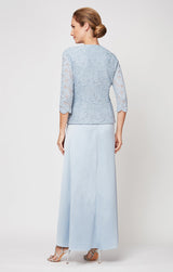 Glitter Lace & Satin Jacket Dress with Open Jacket