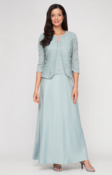 Glitter Lace & Satin Jacket Dress with Open Jacket