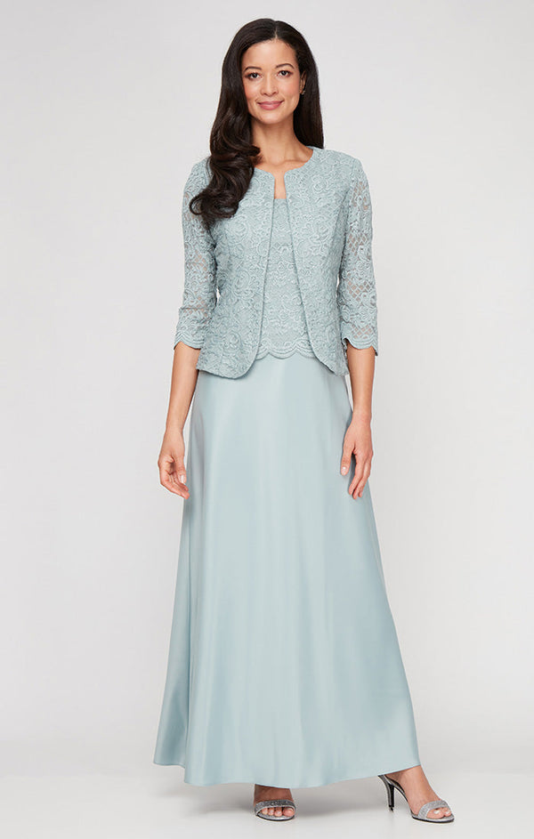 Glitter Lace & Satin Jacket Dress with Open Jacket