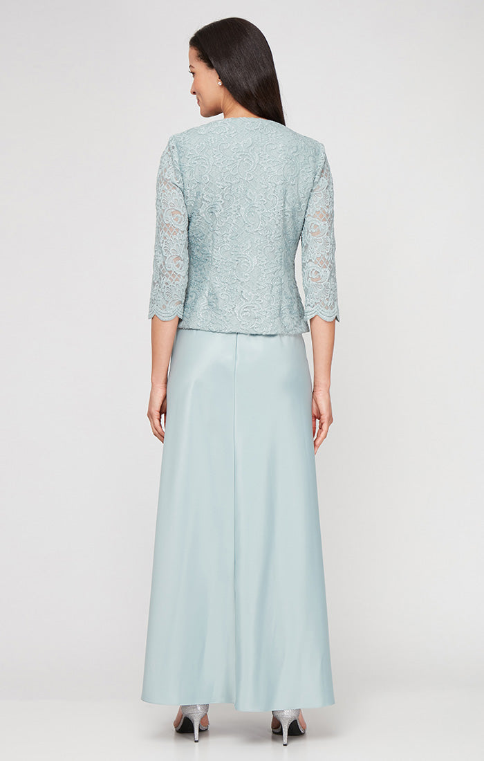 Glitter Lace & Satin Jacket Dress with Open Jacket