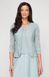 Plus Glitter Lace & Satin Jacket Dress with Open Jacket