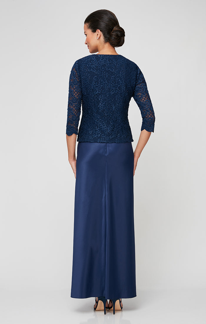 Petite Glitter Lace & Satin Jacket Dress with Open Jacket