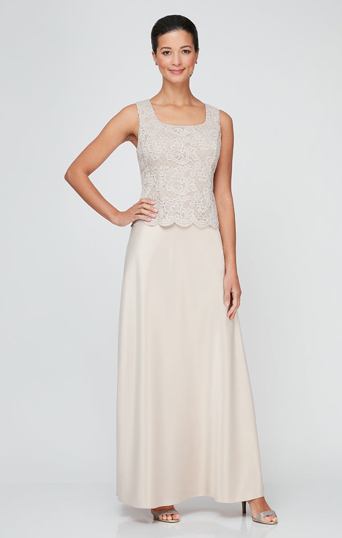 Petite Glitter Lace & Satin Jacket Dress with Open Jacket