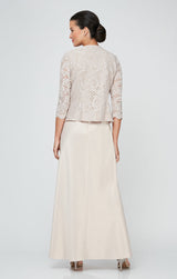 Petite Glitter Lace & Satin Jacket Dress with Open Jacket