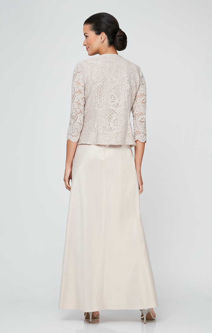 Petite Glitter Lace & Satin Jacket Dress with Open Jacket