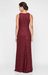 Regular - Long Sleeveless Lace Dress with Cascade Ruffle Front Slit Detail