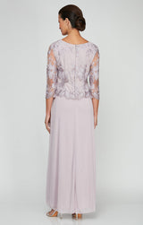 A-Line Embroidered Tulle & Chiffon Dress with Scallop Detail