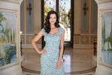 Long Soutache Sweetheart Neckline Dress with Cap Sleeves and Tulle Shawl