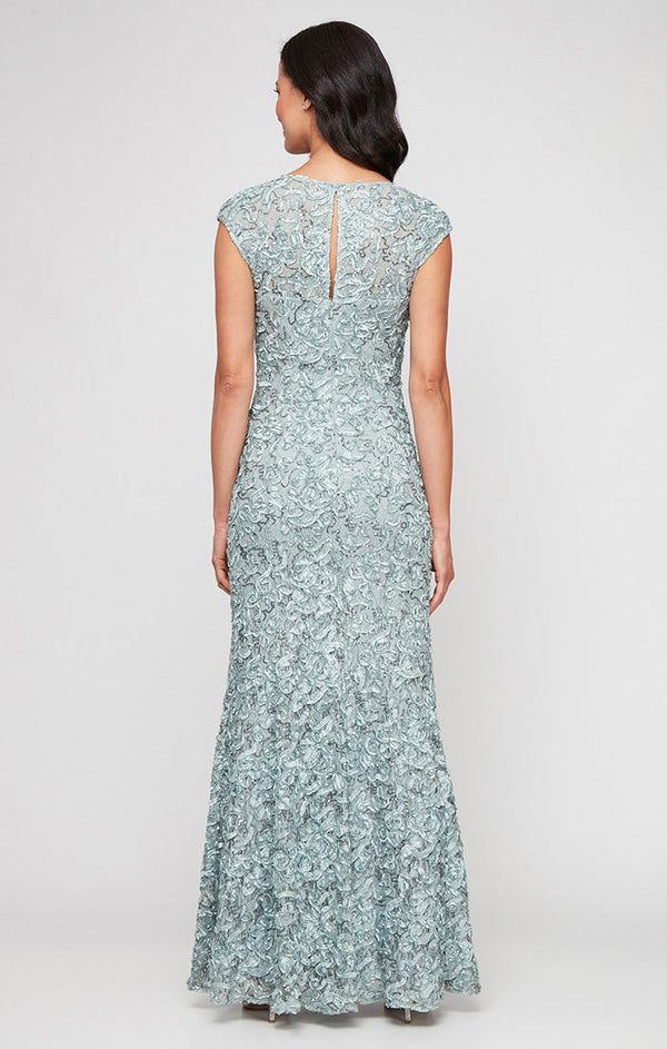 Long Soutache Sweetheart Neckline Dress with Cap Sleeves and Tulle Shawl