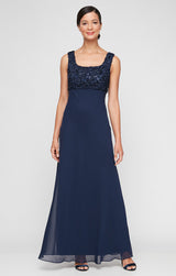 Long Empire Waist Dress With Open Soutache Jacket