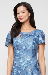 Petite Soutache A-Line Dress with Short Sleeves and Illusion Neckline
