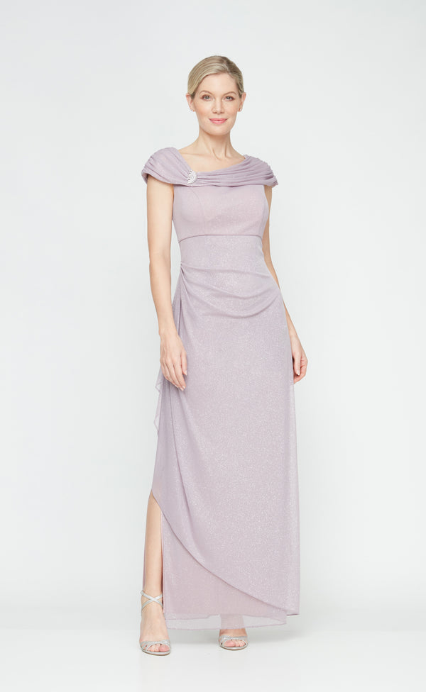 Petite - Glitter Mesh L-Neck Dress Ruched Neckline