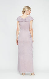 Petite - Glitter Mesh L-Neck Dress Ruched Neckline