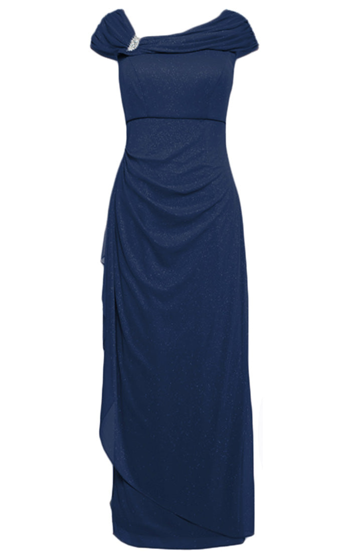 Petite - Glitter Mesh L-Neck Dress Ruched Neckline