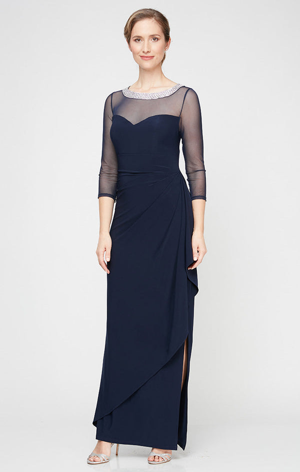 Petite Long Matte Jersey Illusion with Embellished Neckline