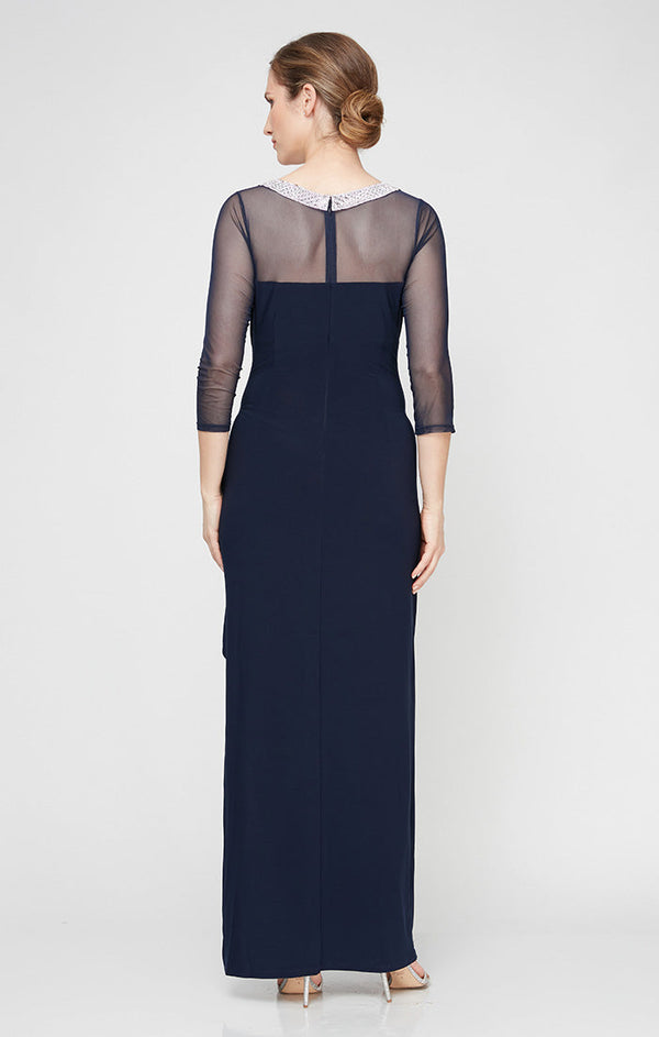 Petite Long Matte Jersey Illusion with Embellished Neckline