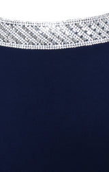 Long Sleeveless Dress with Embellishment Detail at Neckline and Front Slit