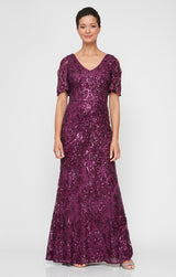 V-Neck Sequin Dress with Cold Shoulder Flutter Sleeve