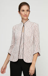 3/4 Sleeve Printed Mandarin Neck Twinset With Scoop Neck Tank and Satin Piping Detail