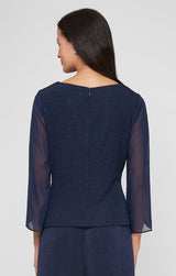 3/4 Sleeve Blouse with Beaded Detail at Hip and Illusion Sleeves