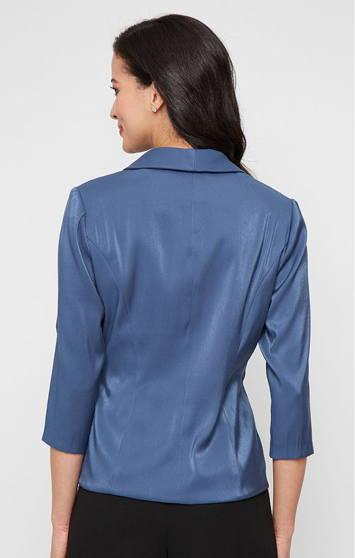 Collared Stretch Shimmer Blouse with Decorative Side Closure