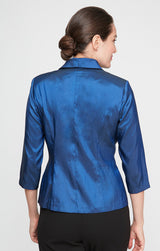 Plus 3/4 Sleeve Taffeta Blouse with Collar and Decorative Side Closure