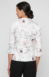 Plus - Printed Jacquard Knit Side Closure Blouse with Bubble Hem Sleeves