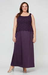 Plus Glitter Lace & Satin Jacket Dress with Open Jacket