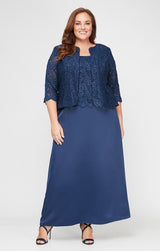 Plus Glitter Lace & Satin Jacket Dress with Open Jacket