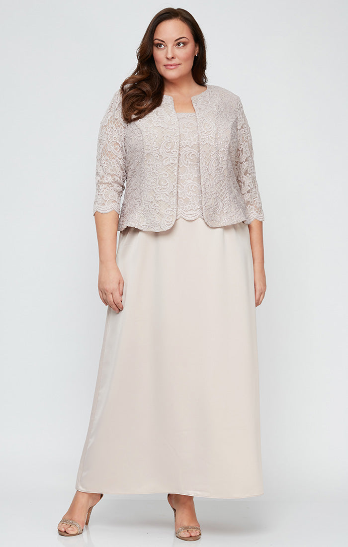 Plus Glitter Lace & Satin Jacket Dress with Open Jacket