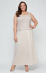 Plus Glitter Lace & Satin Jacket Dress with Open Jacket