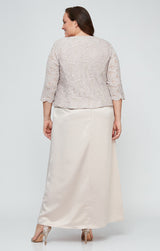 Plus Glitter Lace & Satin Jacket Dress with Open Jacket