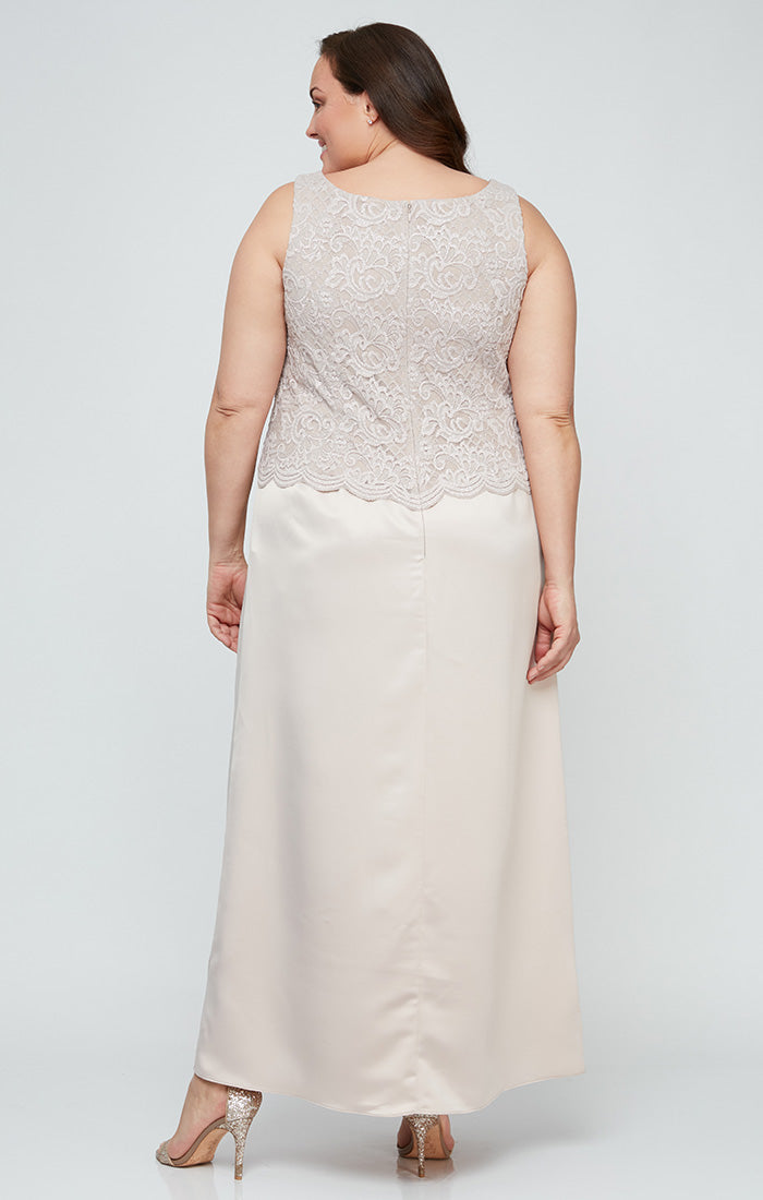 Plus Glitter Lace & Satin Jacket Dress with Open Jacket