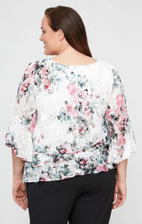 Plus - Printed Chiffon Blouse with Triple Tier Asymmetric Hem & Bell Sleeves