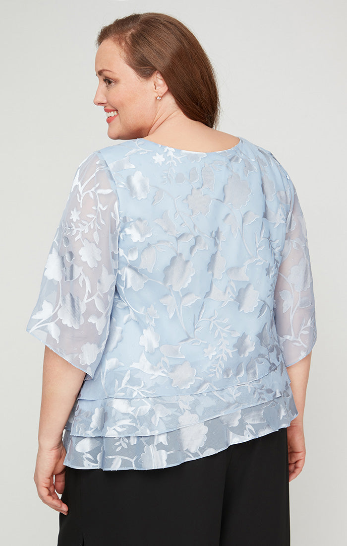 Plus Asymmetrical Triple Tier Hem Chiffon Blouse