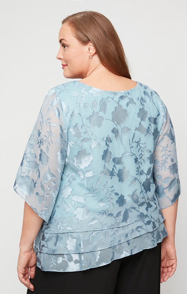 Plus Asymmetrical Triple Tier Hem Chiffon Blouse